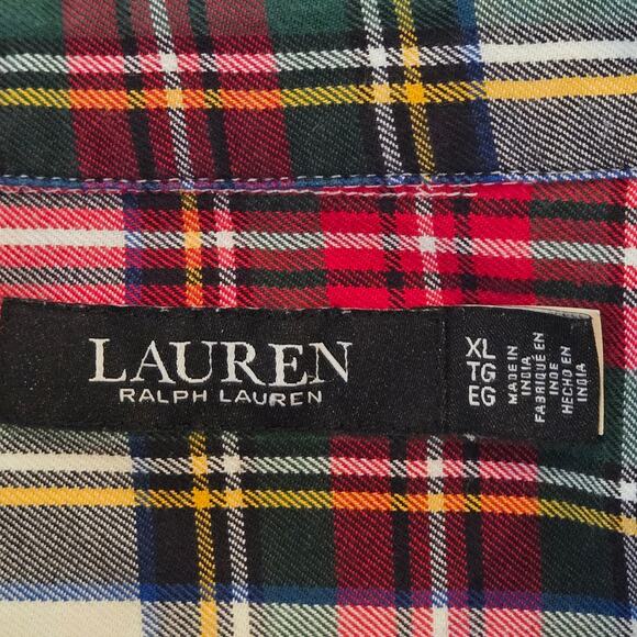 Lauren Ralph Lauren XL Rhinestone Embellished Bullion Plaid Cotton Twill Shirt - Picture 8 of 10